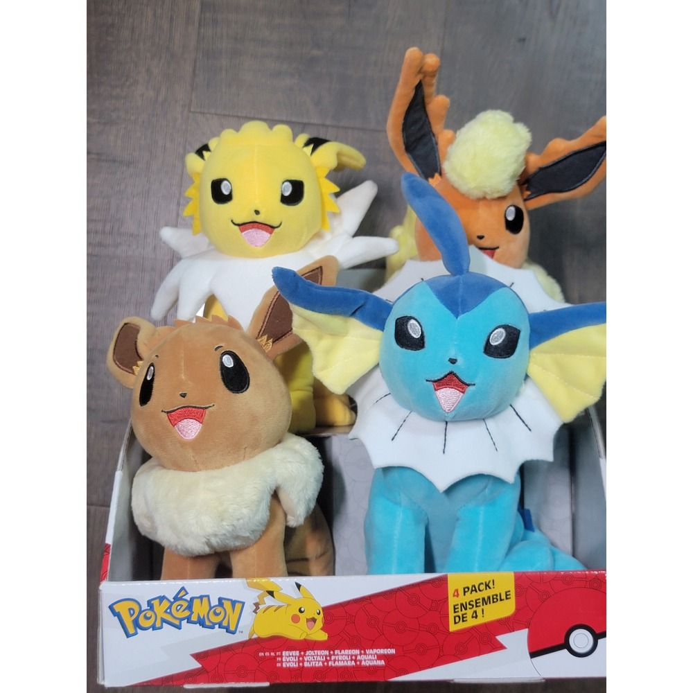 Pokemon Eevee Evolution 4 Pack Plush Set Eevee Jolteon Flareon Vaporeon Jazwares